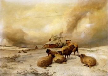 Thomas Sidney Cooper : Sheep In A Winter Landscape